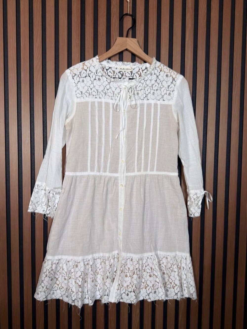 For Love & Lemons Shift Dress Medium Womens White Sheer See Through Long Sleeve